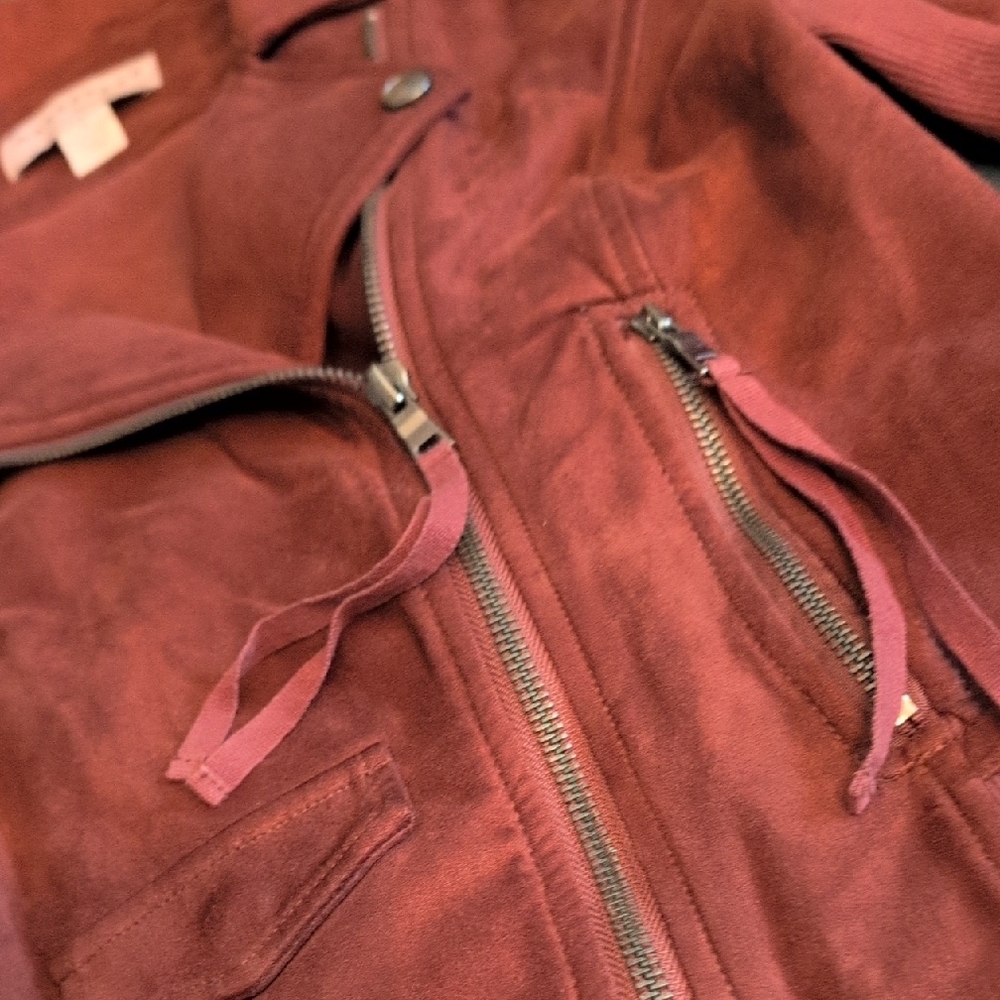 Anthropologie Burgundy Bomber Jacket with Classic Design - Picture 3 of 13